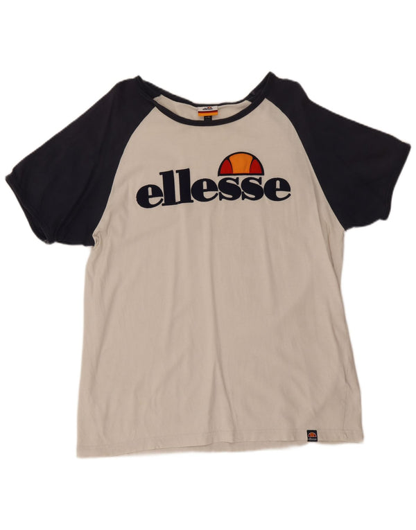 Ellesse camiseta feminina gráfica top UK 18 XL branco colorblock algodão