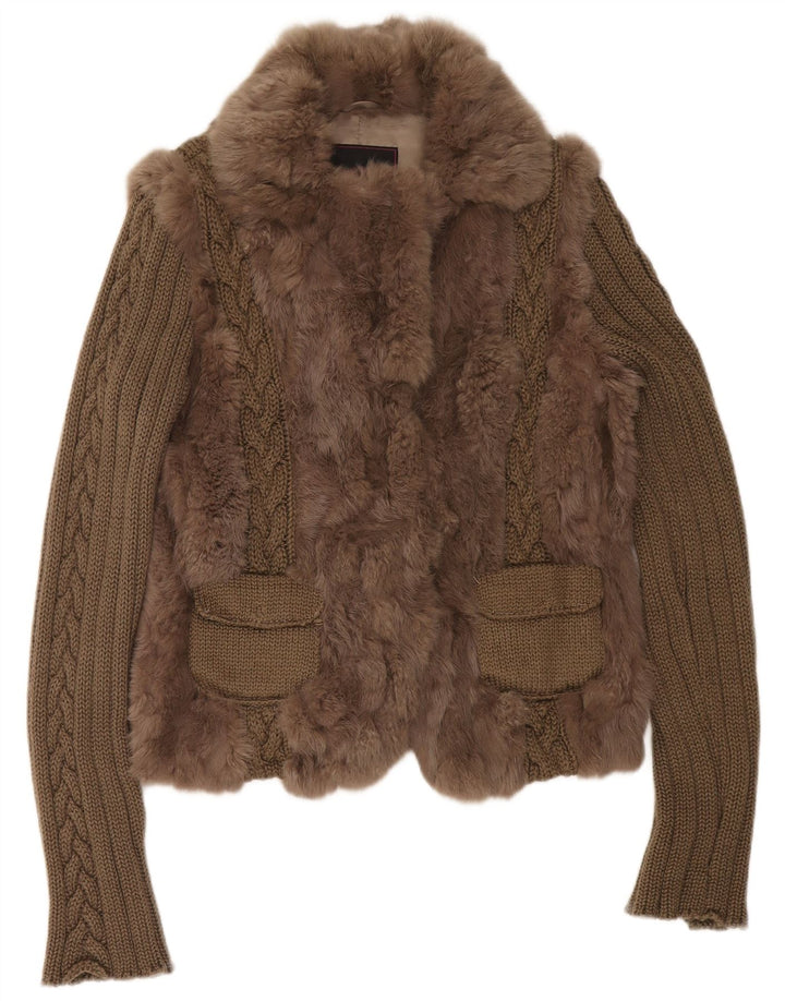 Jaqueta de pele feminina Compagnia Della Moda IT 48 XL Khaki Colourblock Rabbit