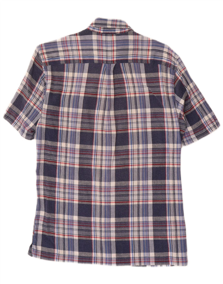 EDDIE BAUER Camisa masculina clássica de manga curta de algodão xadrez azul médio