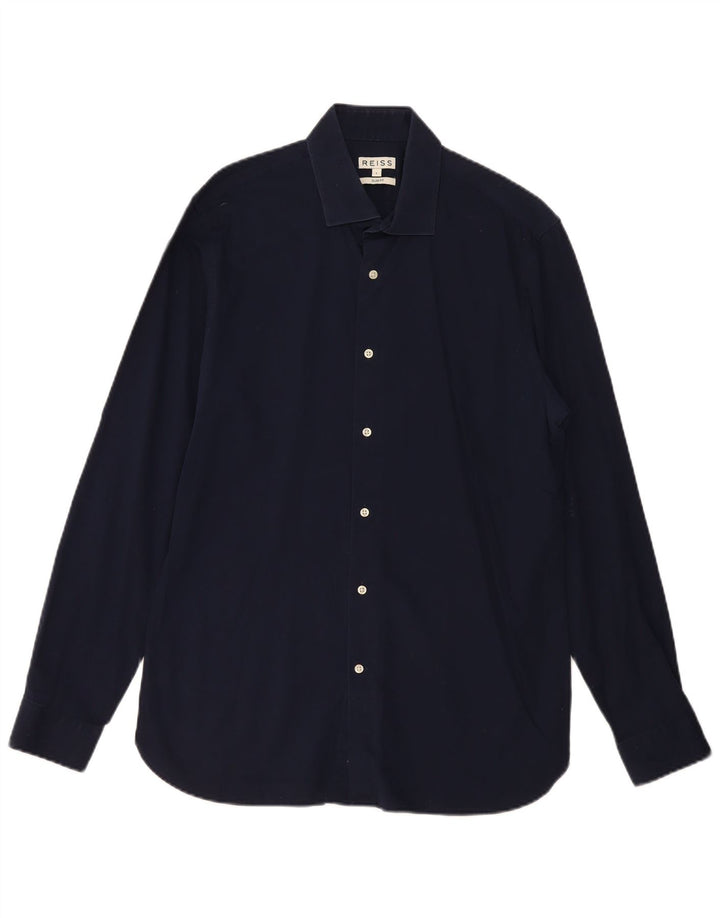 Camisa masculina REISS Slim Fit grande algodão azul marinho