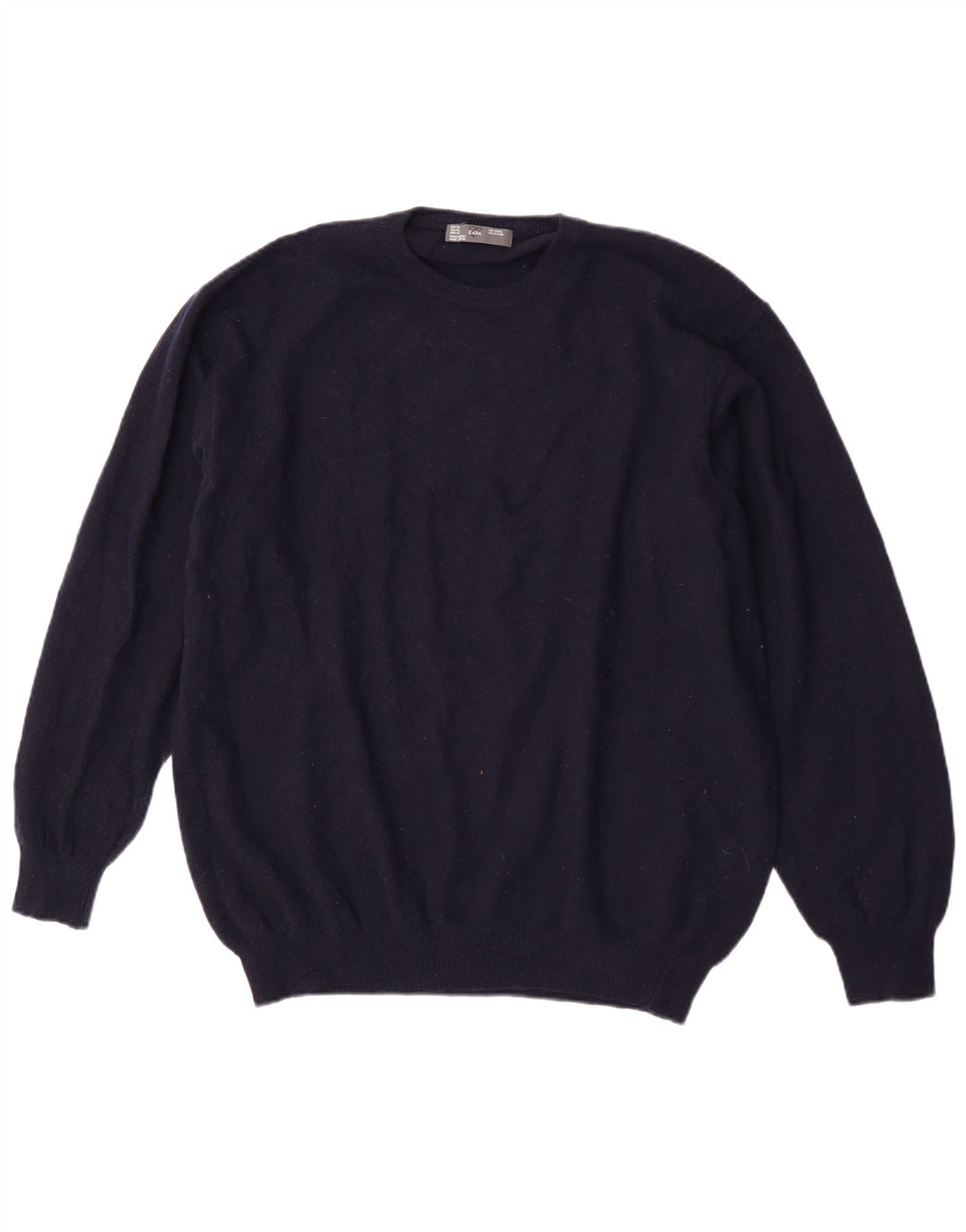 Zara Suéter masculino com gola redonda XL lã azul marinho