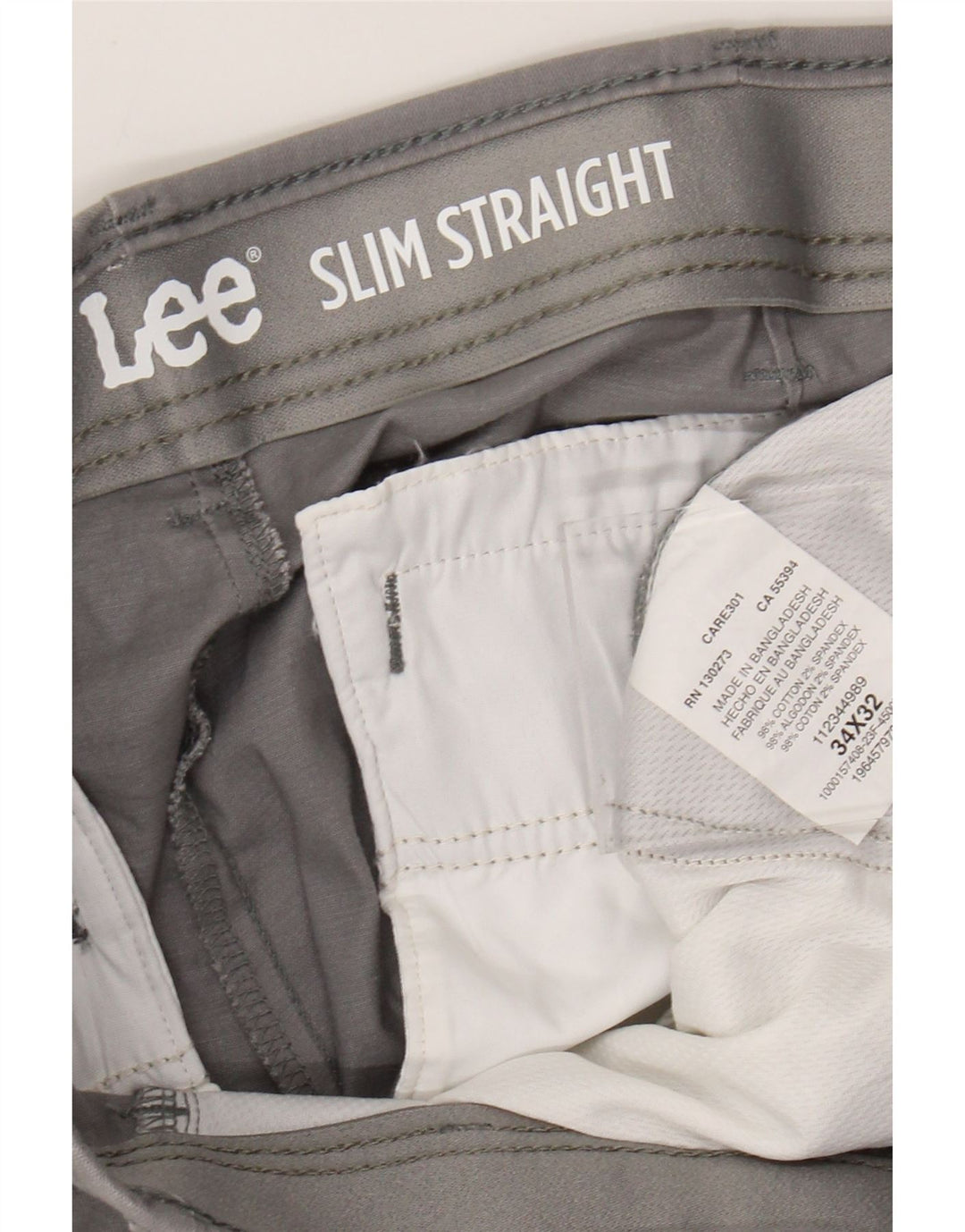 LEE Calça masculina reta slim cortada W34 L24 algodão cinza