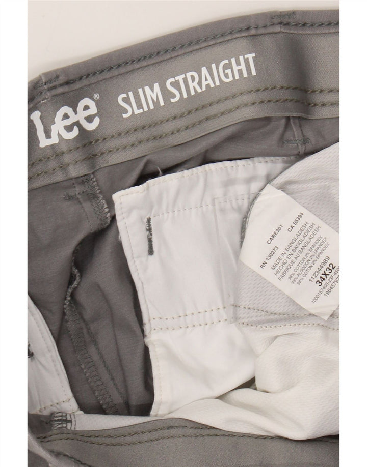 LEE Calça masculina reta slim cortada W34 L24 algodão cinza