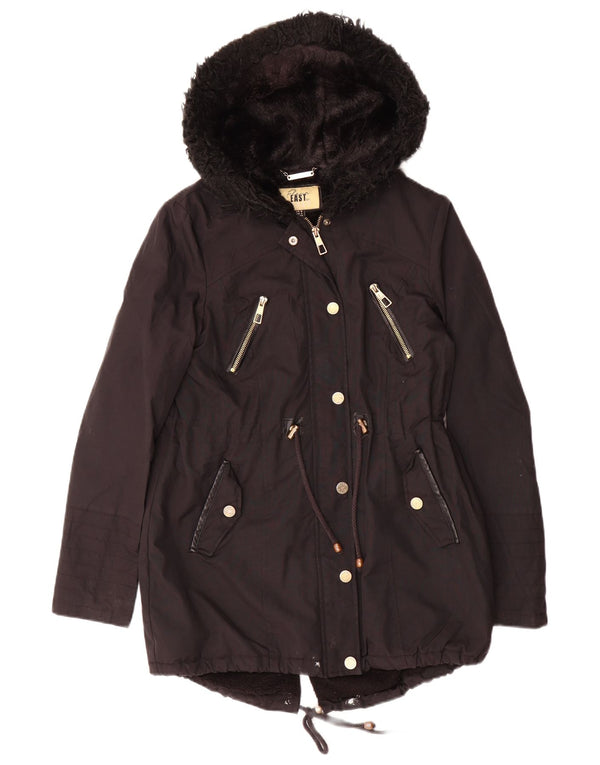 Jaqueta parka feminina com capuz Lipsy UK 8 poliéster preto pequeno