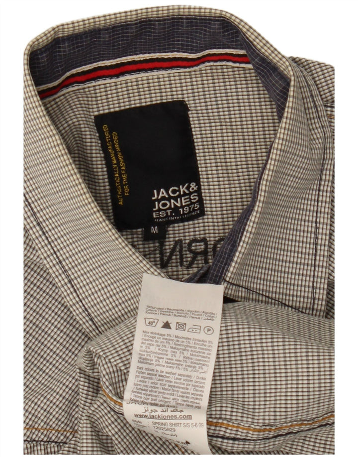 Camisa masculina de manga curta com estampa militar Jack & Jones xadrez cinza médio