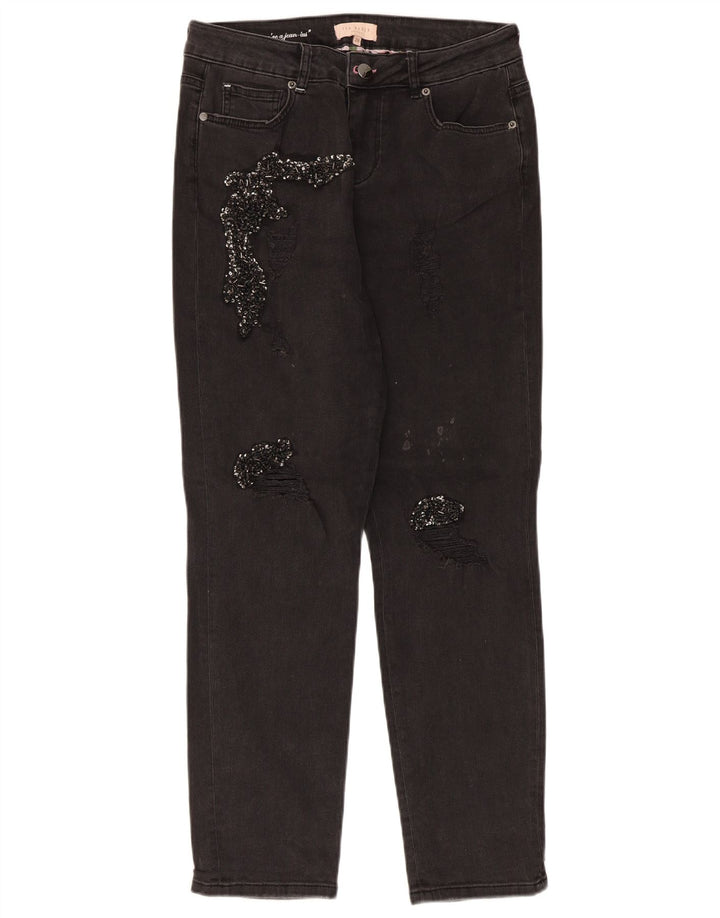 Calça jeans feminina Ted Baker desgastada slim W28 L28 algodão preto