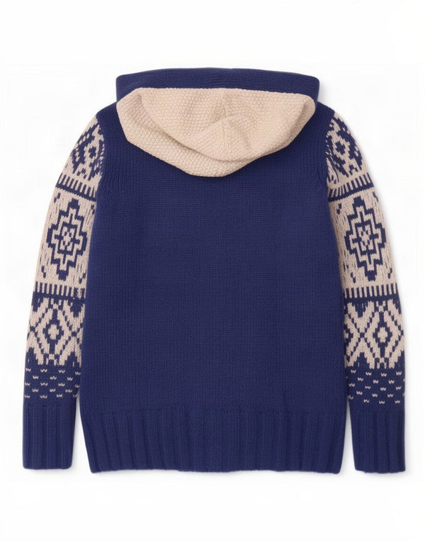 Suéter cardigã feminino com capuz Think Pink UK 14 médio azul marinho Fair Isle