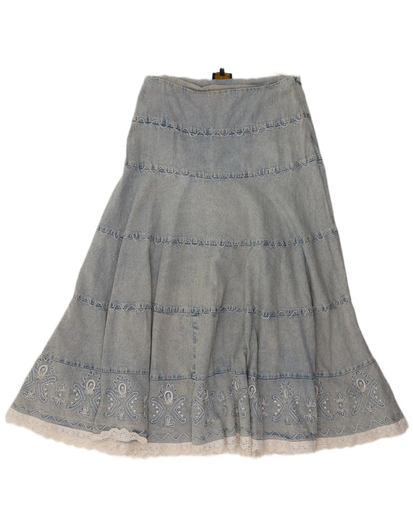 LUISA SPAGNOLI Womens High Waist Denim Skirt IT 48 XL W30 Blue Floral