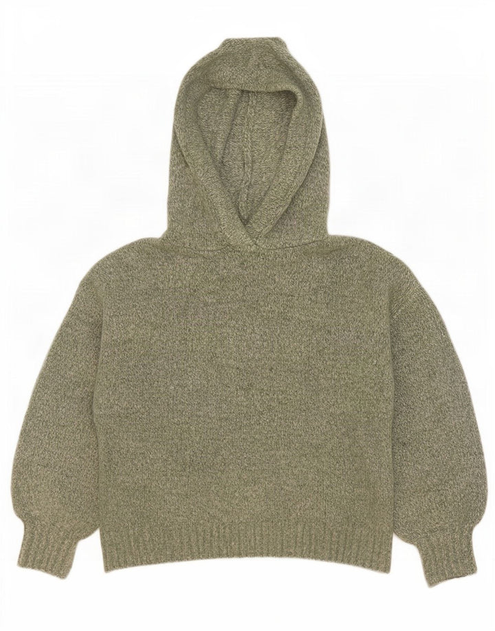 Zara Suéter feminino com capuz grande e grande, Reino Unido 14, médio, verde manchado