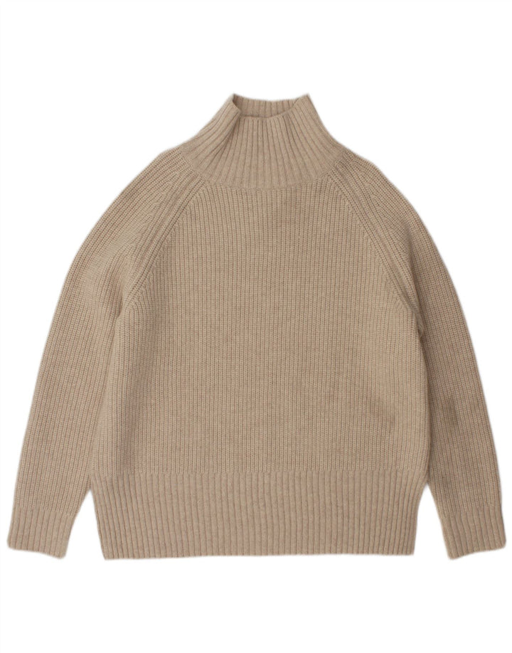Suéter feminino Zara com gola tartaruga grande, Reino Unido 10, lã bege pequena