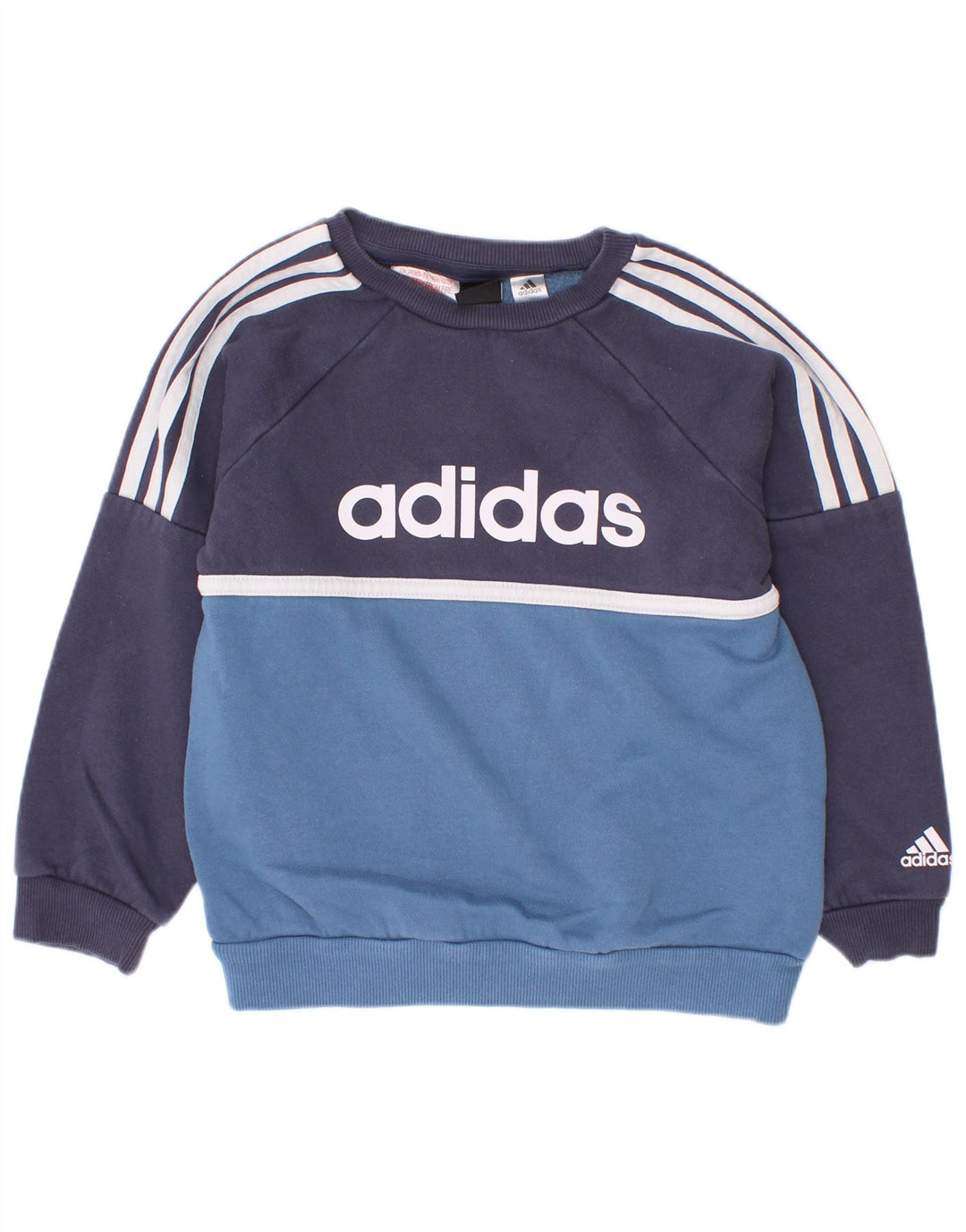 Adidas meninos moletom gráfico jumper 2-3 anos azul marinho colorblock