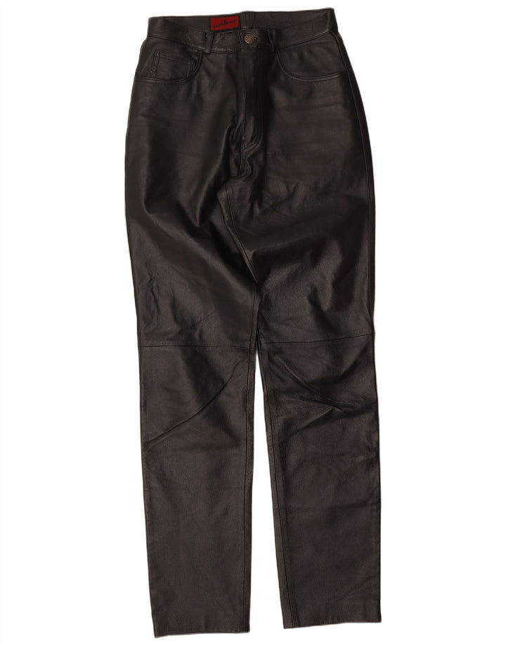 Calça feminina de couro slim Avitano EU 38 médio W26 L33 preta