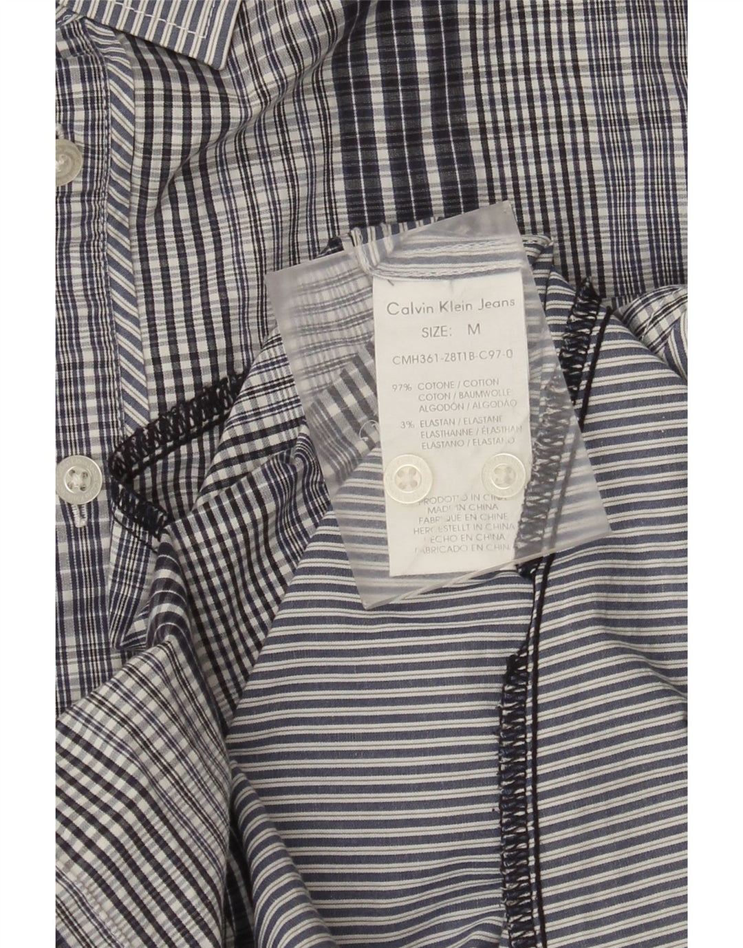 Camisa masculina Calvin Klein Jeans de algodão xadrez azul médio