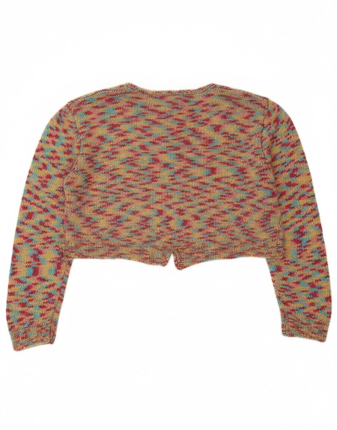 Suéter cardigan vintage feminino UK 14 médio multicolorido manchado