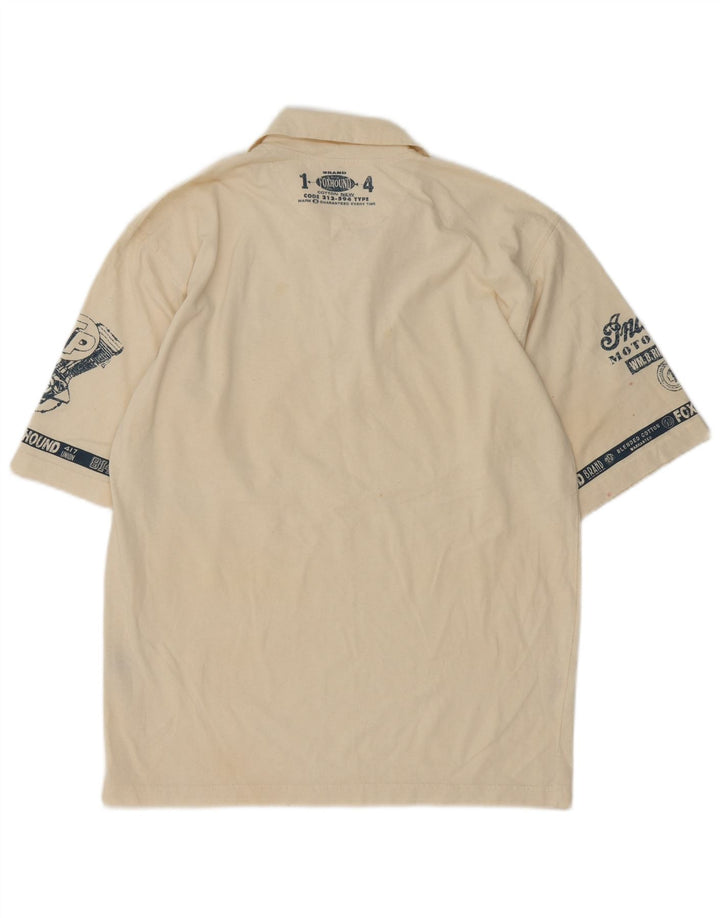 Camisa pólo gráfica masculina Foxhound médio bege algodão retrô