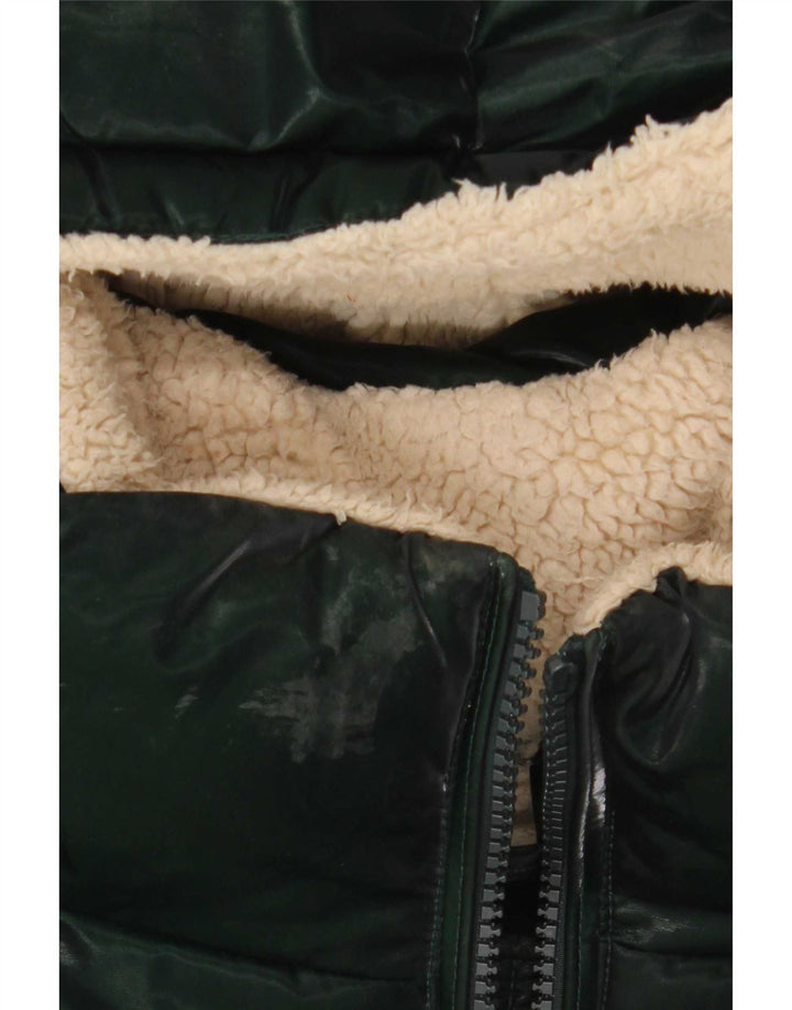 Jaqueta acolchoada com capuz grande Dkny feminina UK 10 poliéster verde pequeno