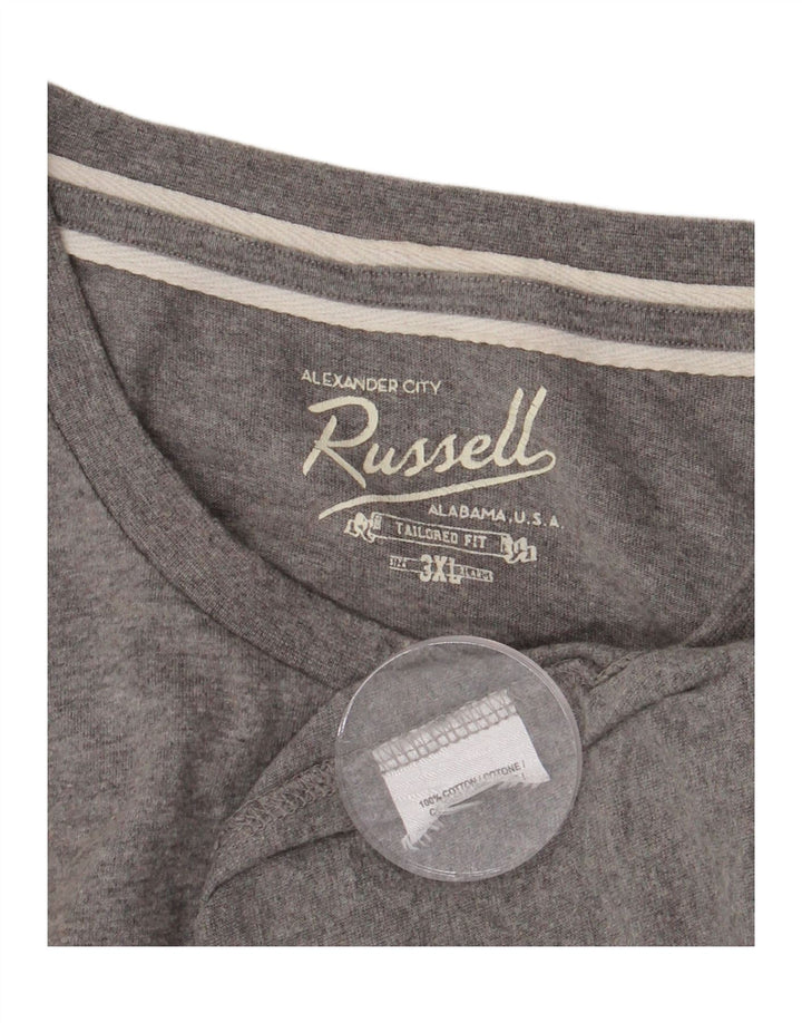 RUSSELL ATLÉTICO Mens Tailored Fit Gráfico Top Manga Longa 3XL Algodão Cinza