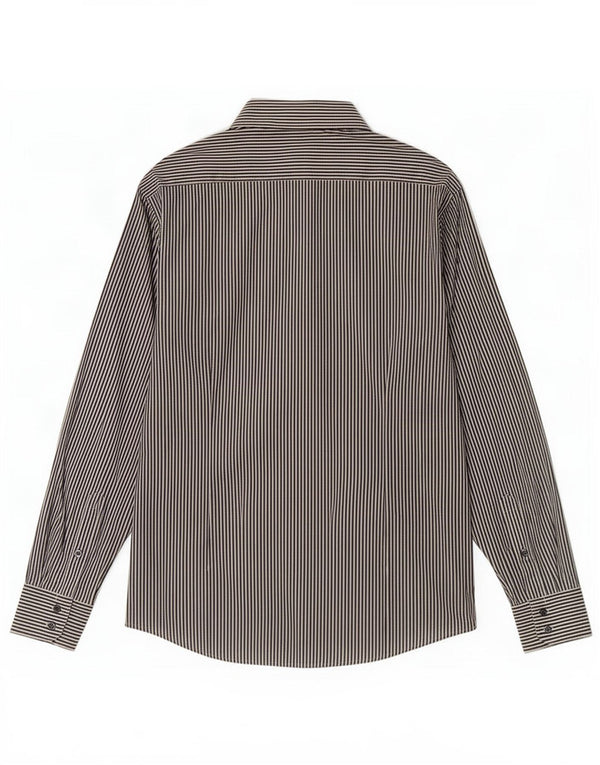 Camisa masculina Reiss grande algodão listrado cinza