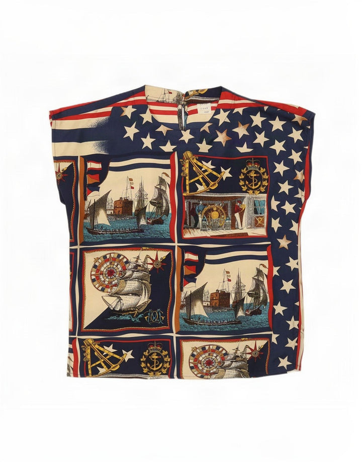 Blusa feminina vintage UK 12 média multicolorida náutica