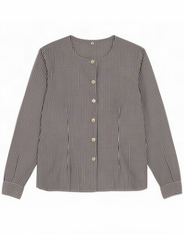 Blusa camisa feminina vintage grande Reino Unido 10 algodão listrado azul pequeno