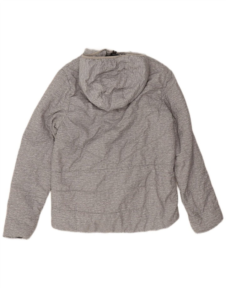 Jaqueta New Balance Feminina Sherpa com Capuz UK 14 Médio Cinza Espinha de Peixe