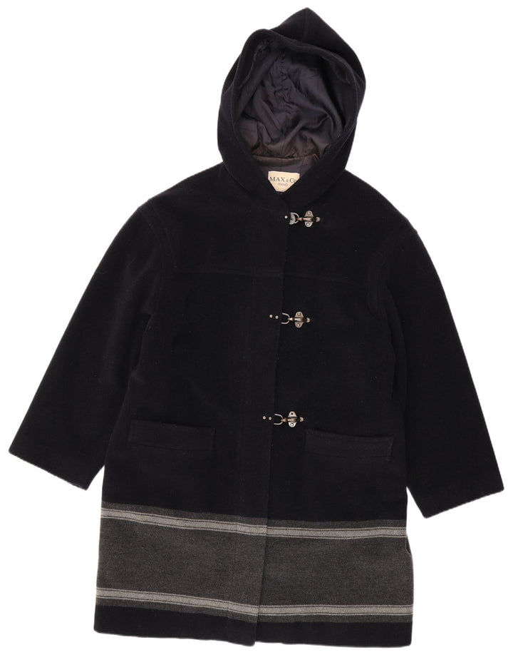 Casaco Duffle feminino com capuz Max & Co. Reino Unido 14 grande bloco colorido azul marinho