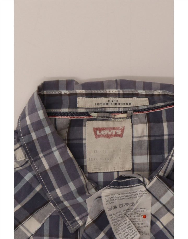 Camisa masculina LEVI'S Slim Fit de manga curta XL azul xadrez de algodão
