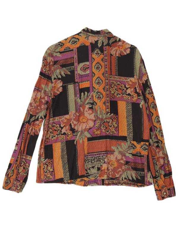 Blusa feminina vintage com gravata frontal UK 16 grande floral multicolorida