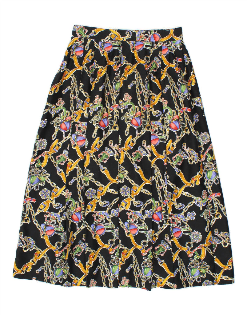 JOHN BENTLEY Womens Graphic A-Line Skirt UK 12 Medium W28  Black Polyester Vintage John Bentley and Second-Hand John Bentley from Messina Hembry 