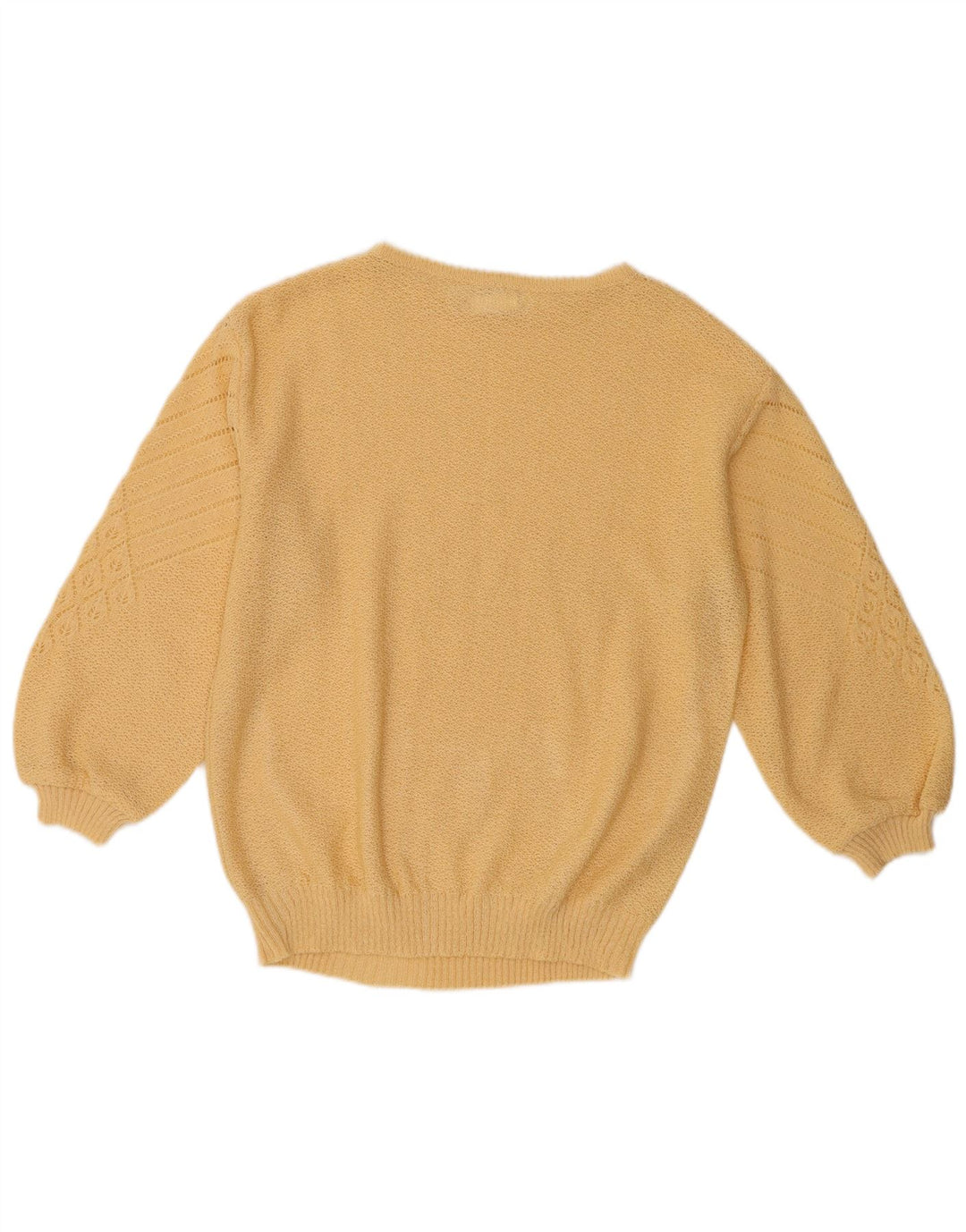 Suéter feminino vintage com gola canoa UK 12 amarelo médio