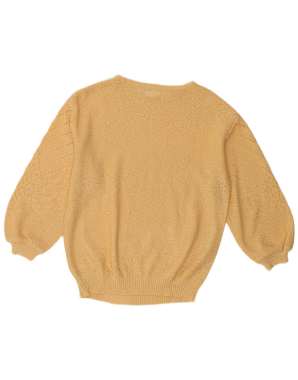 Suéter feminino vintage com gola canoa UK 12 amarelo médio
