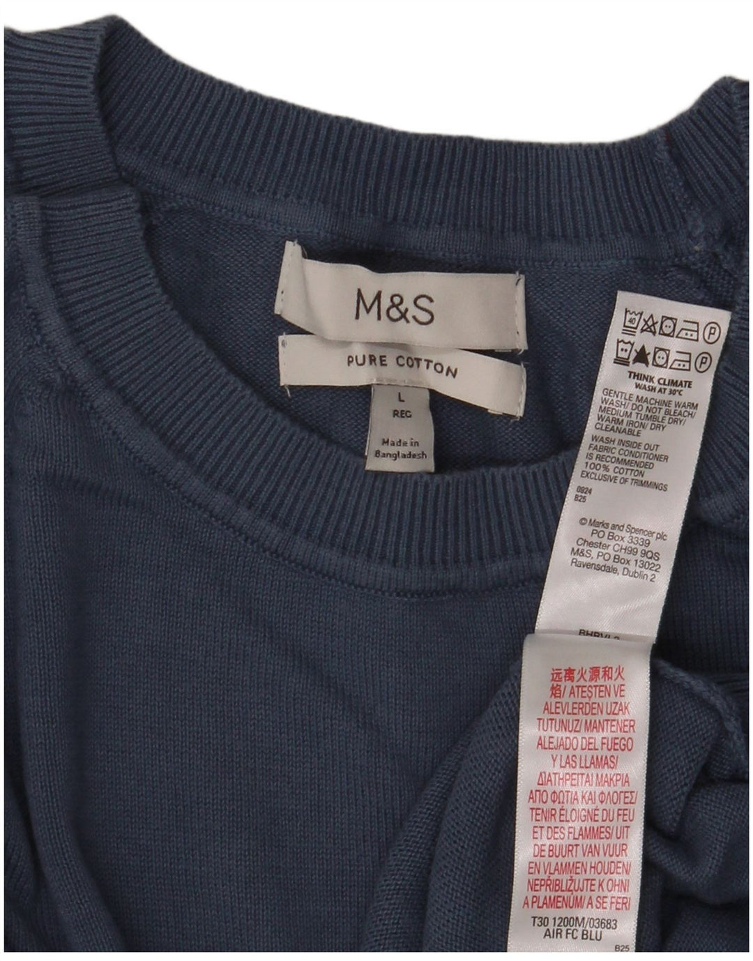 Suéter masculino Marks & Spencer com gola canoa grande algodão azul