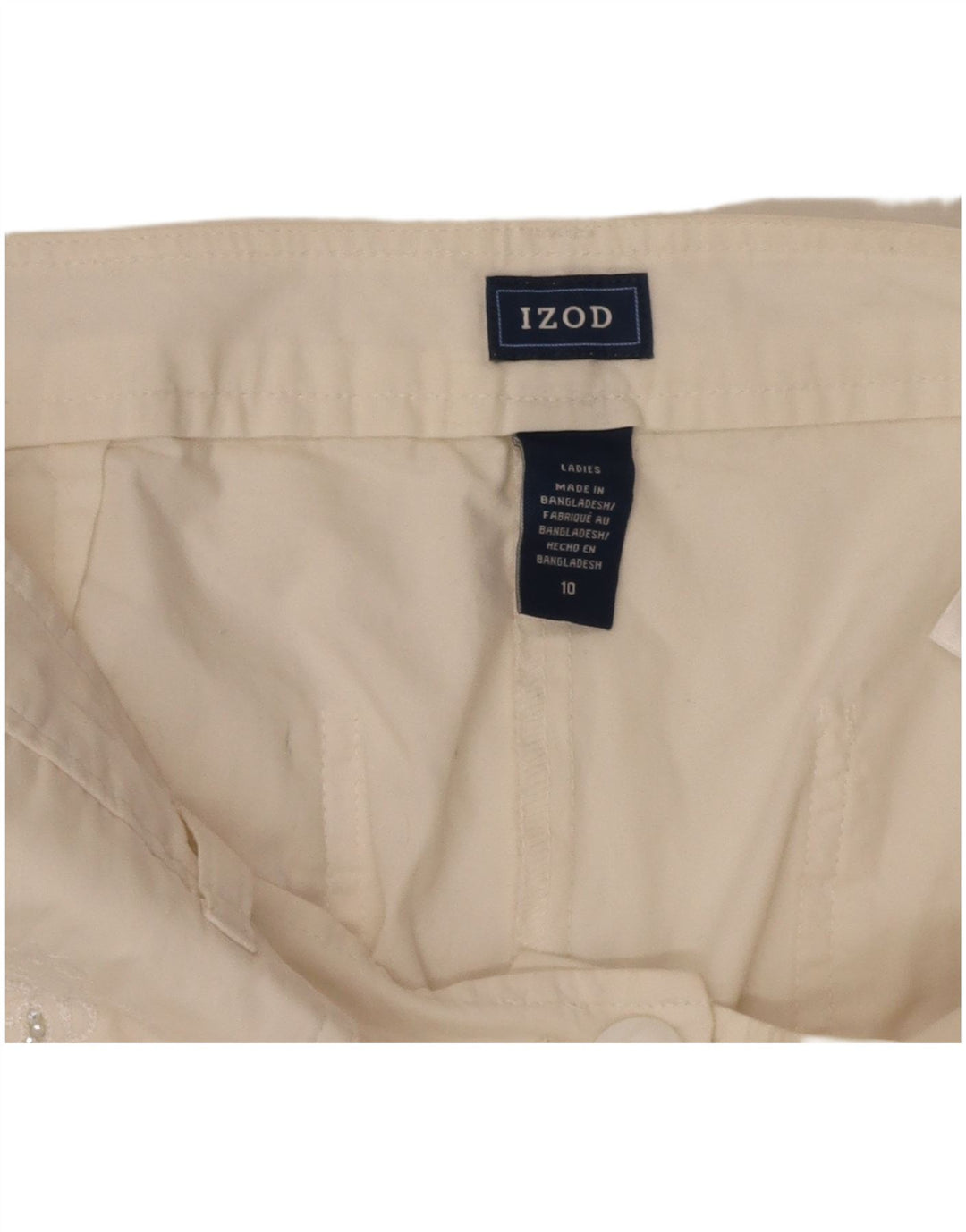 Calça capri feminina IZOD reta US 10 grande W32 L22 algodão branco