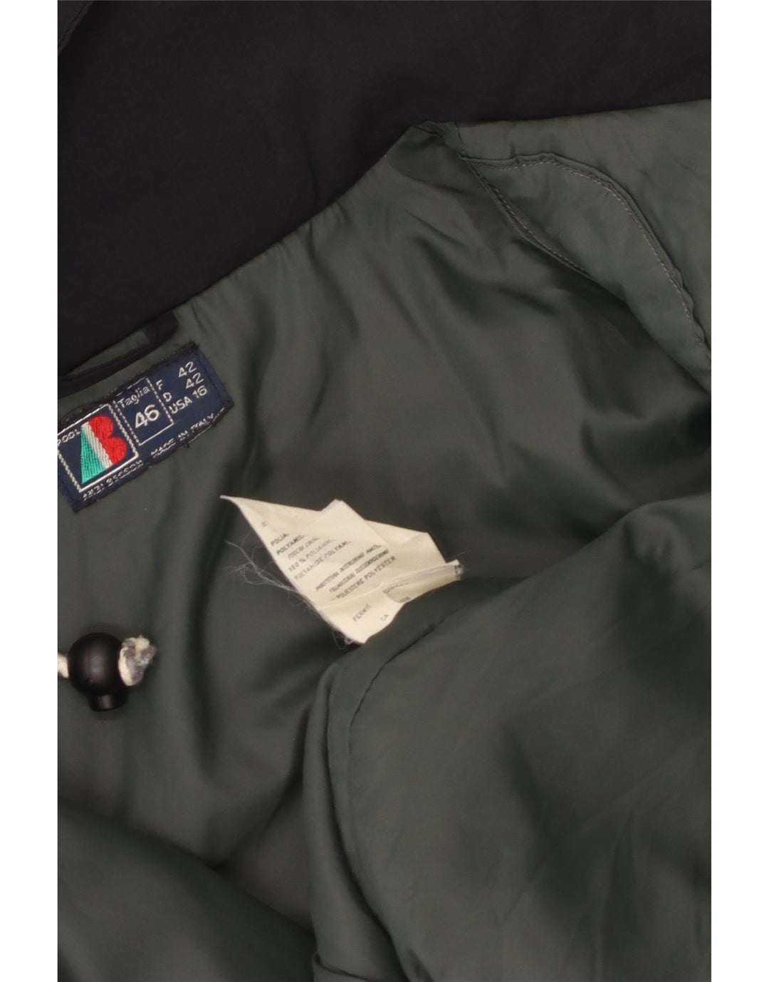 Jaqueta corta-vento feminina VINTAGE com capuz grande IT 46 grande nylon preto