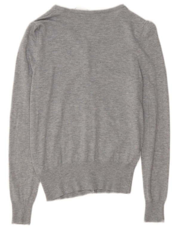 Suéter cardigã feminino Marks & Spencer Reino Unido 8 viscose manchada cinza pequena
