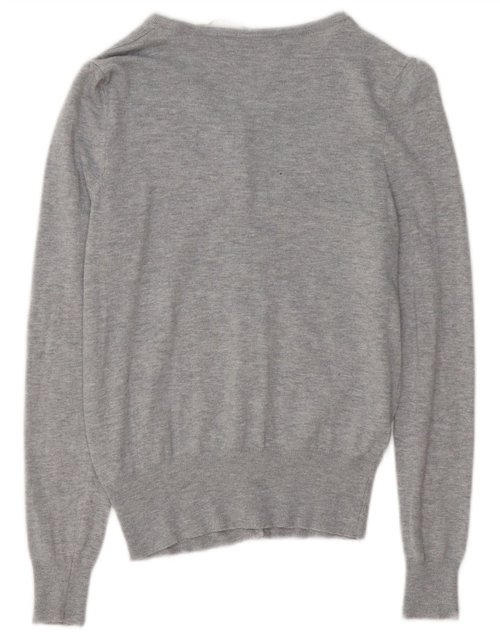 Suéter cardigã feminino Marks & Spencer Reino Unido 8 viscose manchada cinza pequena