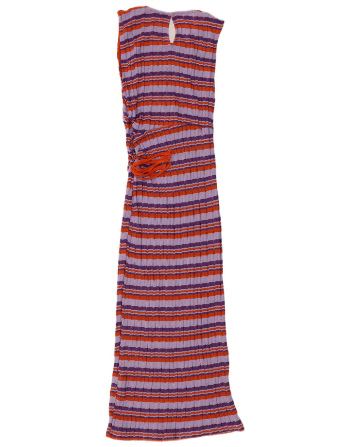 Vestido jumper feminino sem mangas ZARA Reino Unido 12 poliéster listrado roxo médio