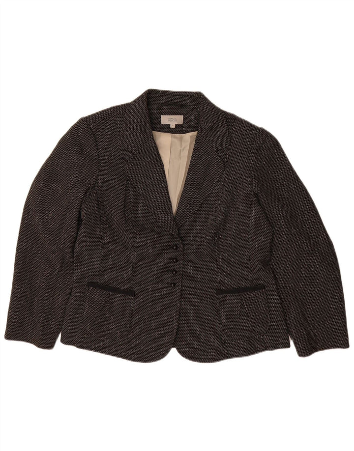 Jaqueta blazer feminina Marks & Spencer com 5 botões UK 18 XL preta Chevron