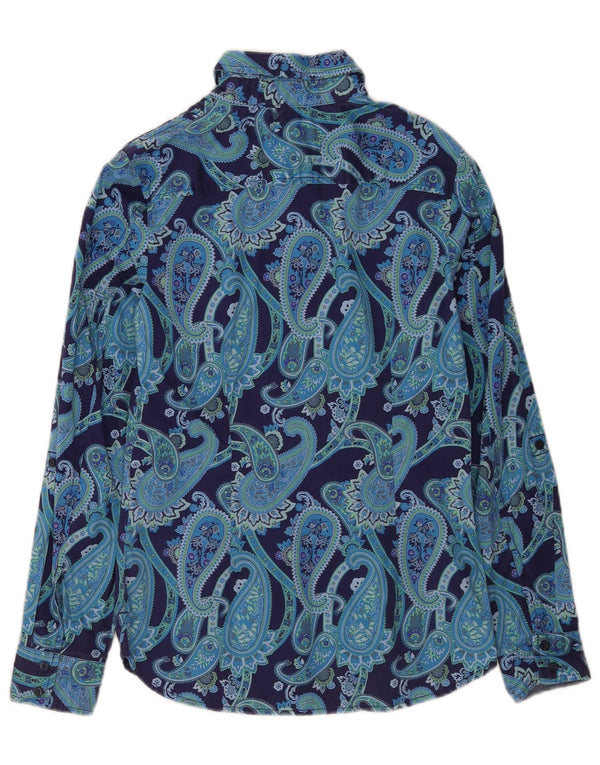 Camisa Tommy Hilfiger Feminina Classic Fit UK 10 Pequena Azul Paisley Moderna