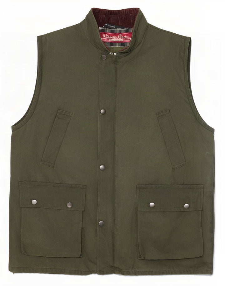 Colete utilitário masculino vintage UK 38 algodão cáqui médio