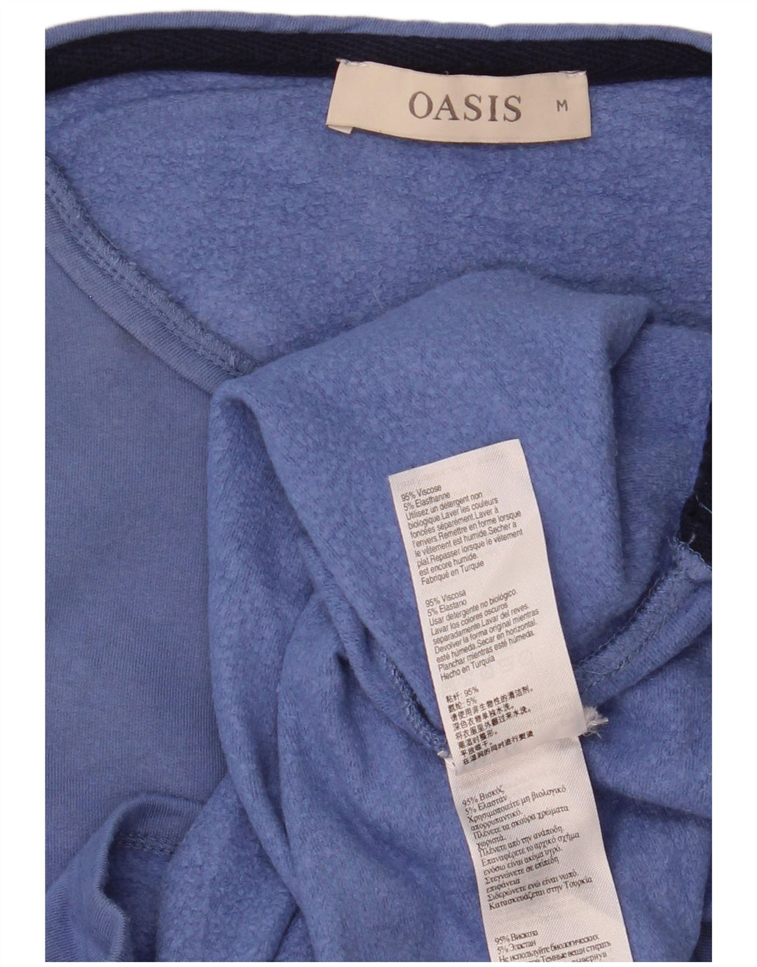 Suéter feminino Oasis com padrão abstrato Reino Unido 12 viscose azul médio
