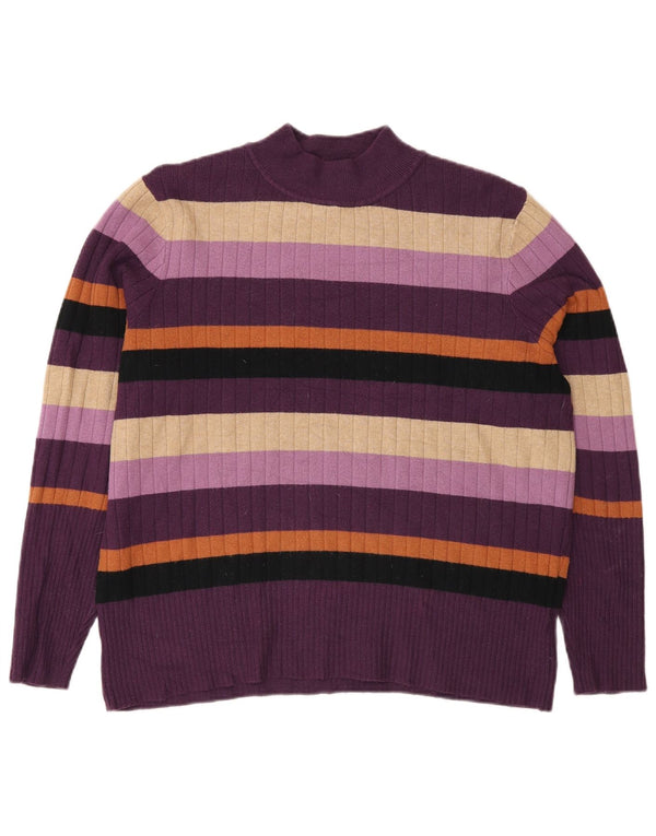 Suéter feminino Marks & Spencer com gola tartaruga UK 18 XL listrado roxo