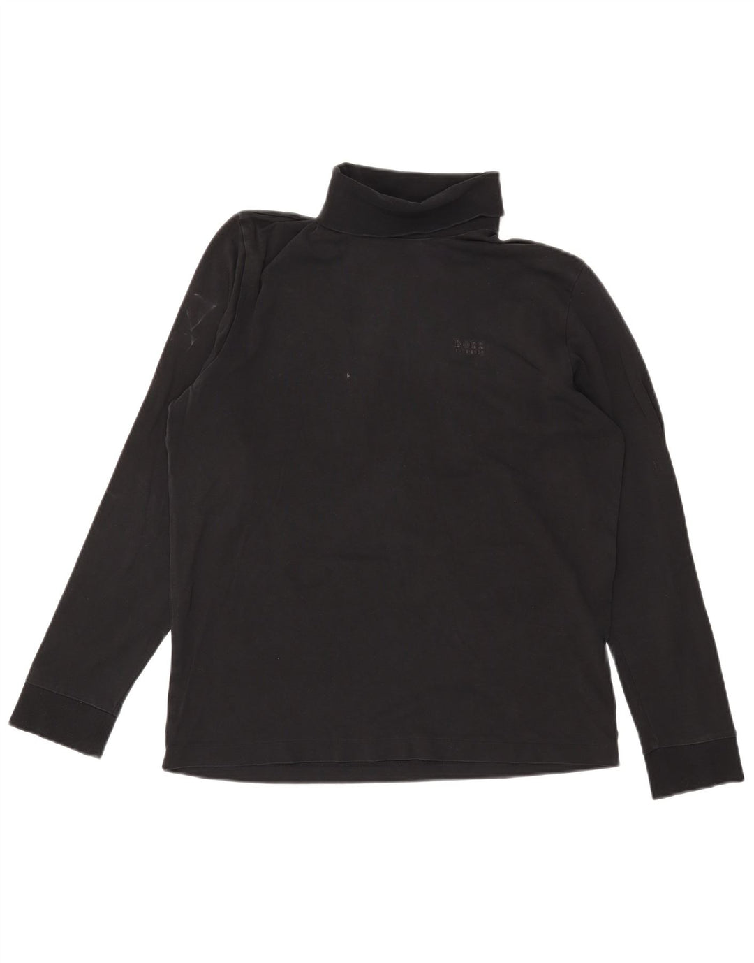HUGO BOSS Camiseta masculina com gola redonda e manga comprida de algodão preto médio