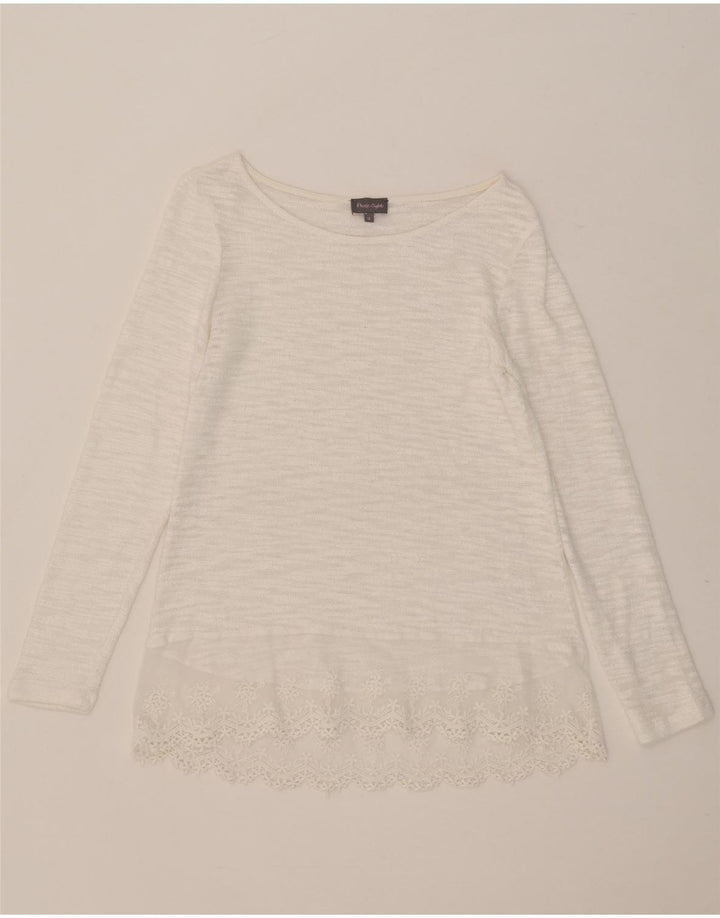 FASE EIGHT Top feminino de manga comprida UK 12 médio branco floral