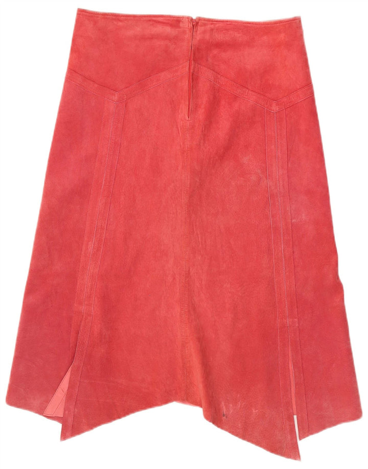 Saia assimétrica de camurça feminina Danier Reino Unido 14 grande W32 poliéster vermelho