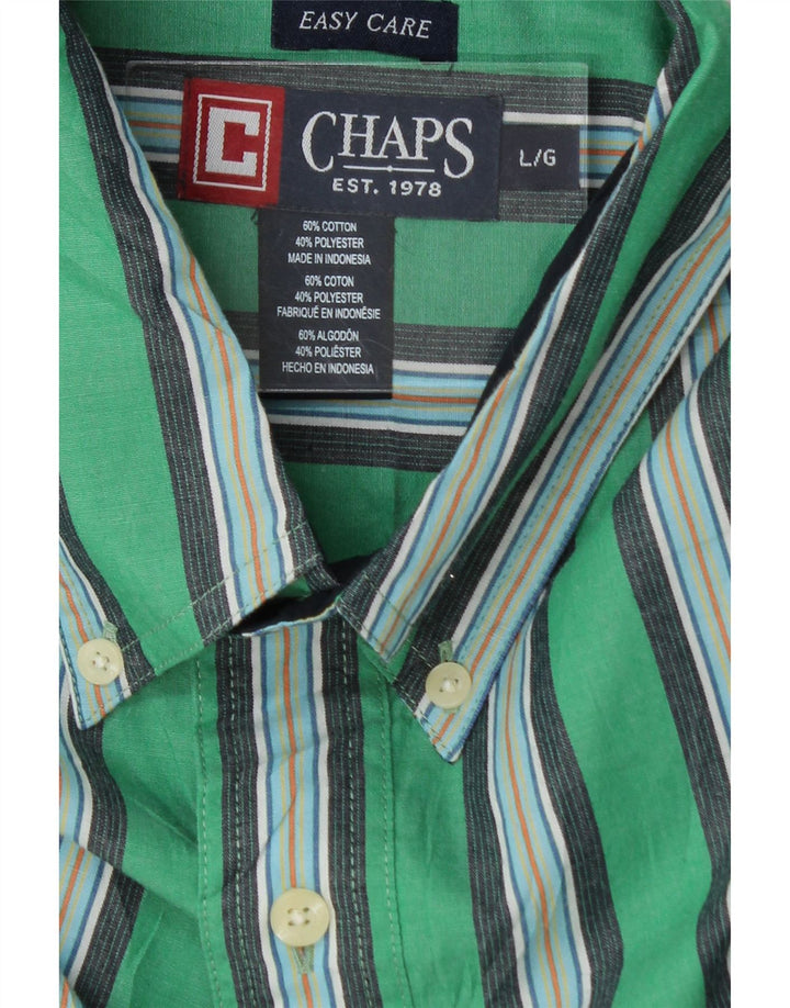 CHAPS Mens Grant Fit Shirt Large Green Striped Cotton Vintage Chaps and Second-Hand Chaps from Messina Hembry 
