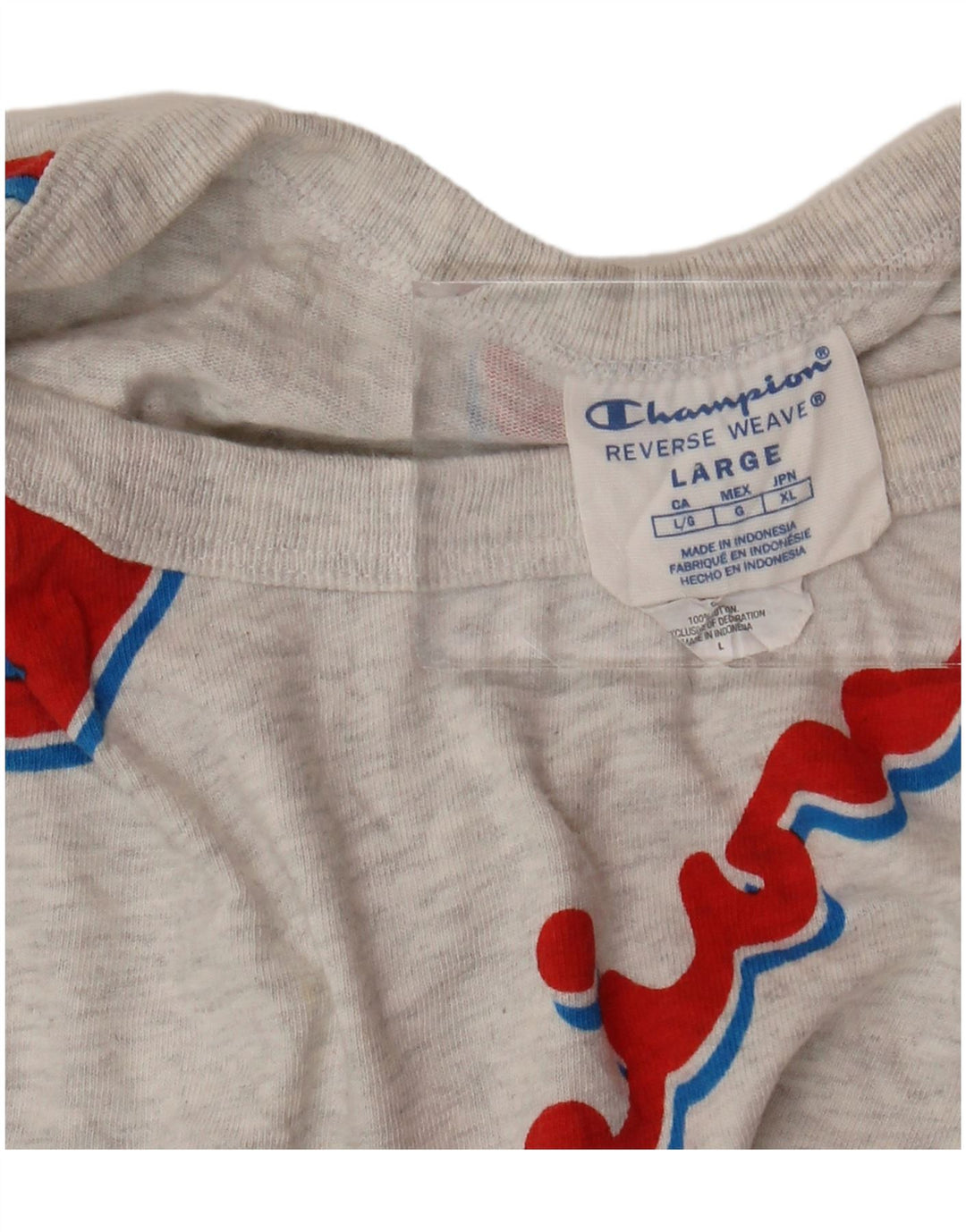 Camiseta feminina CHAMPION com estampa reversa de tecelagem reversa Reino Unido 16 grande cinza