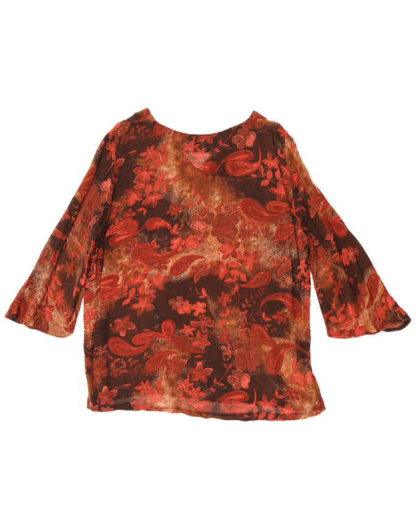 Túnica feminina vintage manga 3/4 UK 14 marrom médio paisley