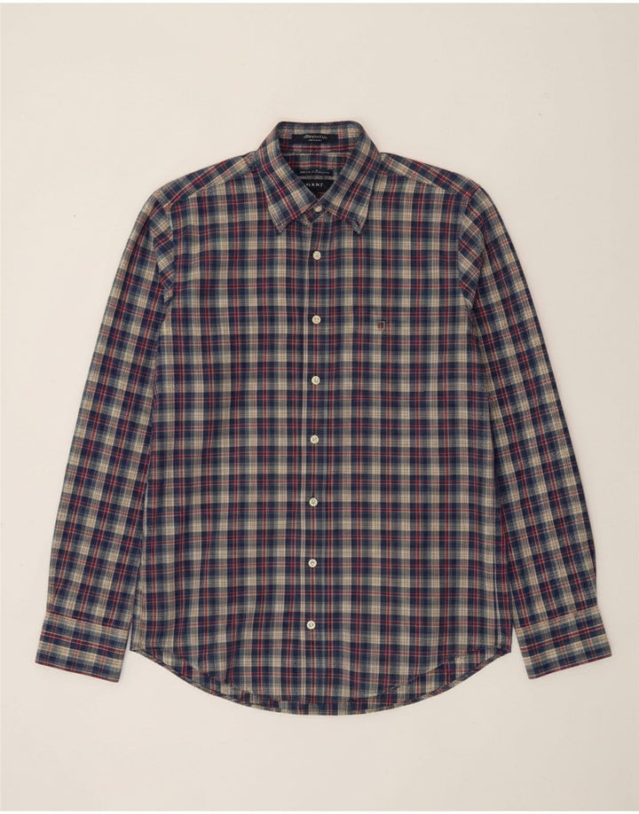 GANT Camisa masculina regular fit algodão xadrez azul médio
