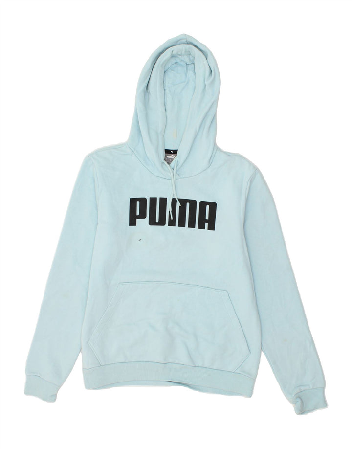 PUMA Womens Graphic Hoodie Jumper UK 12 Medium Blue Cotton Vintage Puma and Second-Hand Puma from Messina Hembry 